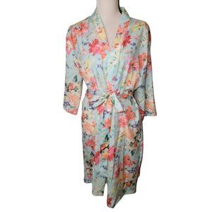 LE ROSE Women’s Size M/L Robe Cottagecore Floral Satiny Kimono Belted
